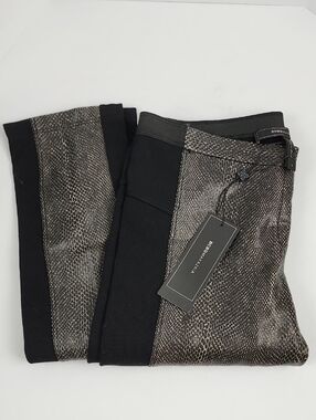 BCBGMaxAzria Black and Taupe Snake-Print Panel Pants